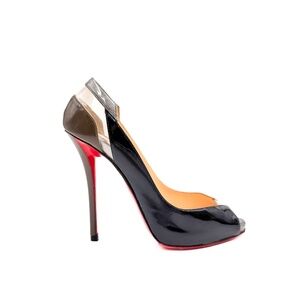 Christian Louboutin Technicatina Patent Leather Black Taupe Heels Pumps EU 37
